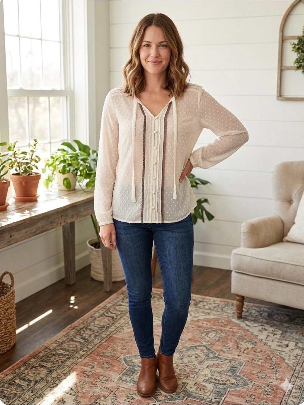 Matilda Jane Friends Forever Renae Top Blouse Swiss Dot Long Sleeve